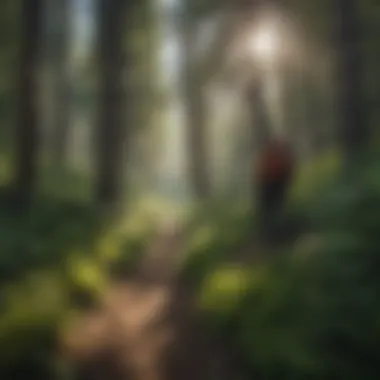 A diverse group of hikers traversing through a lush forest trail