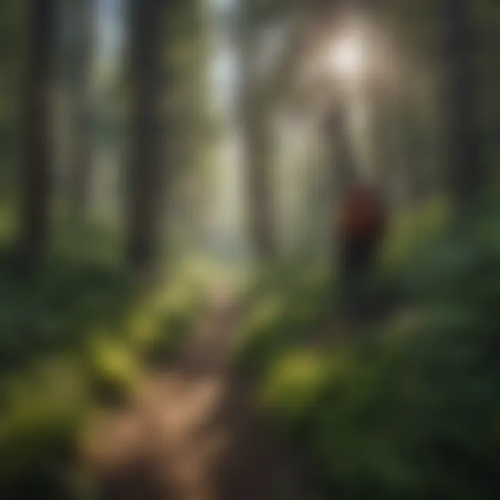 A diverse group of hikers traversing through a lush forest trail