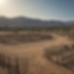 A panoramic view of horse corrals in Norco, showcasing their layout and surrounding landscape.