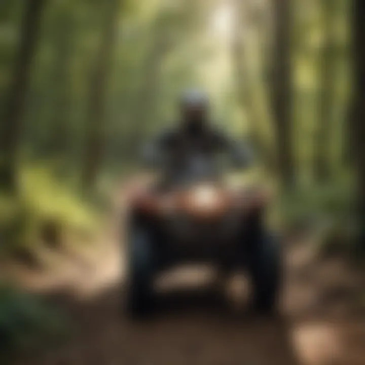 ATV rider navigating a winding trail surrounded by greenery
