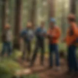 Illustration of diverse participants engaged in forestry training