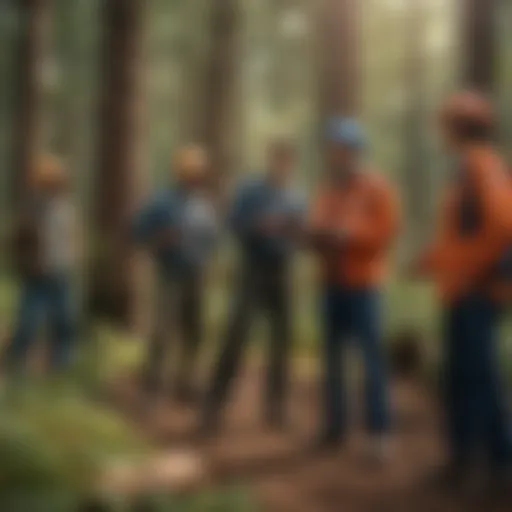 Illustration of diverse participants engaged in forestry training