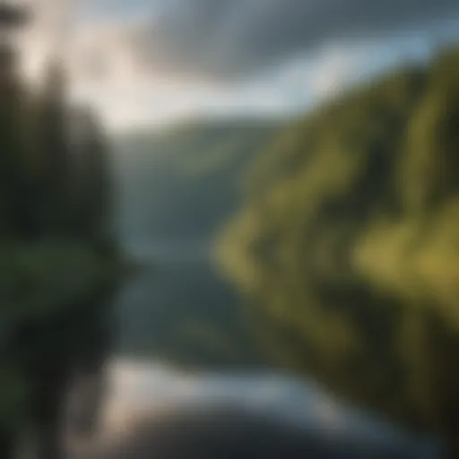 A panoramic view of Lake Hope surrounded by lush greenery