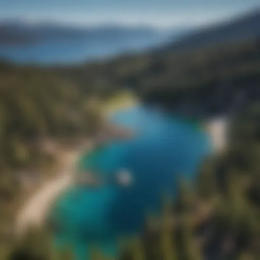 Aerial view of Lake Tahoe showcasing its stunning blue waters and surrounding mountains