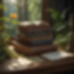 A collection of classic botanical books on a wooden table