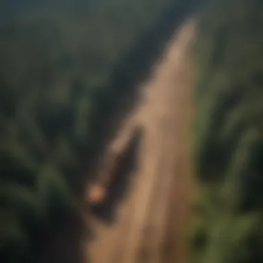Sustainable Logging Techniques An aerial view of sustainable logging practices in a forest