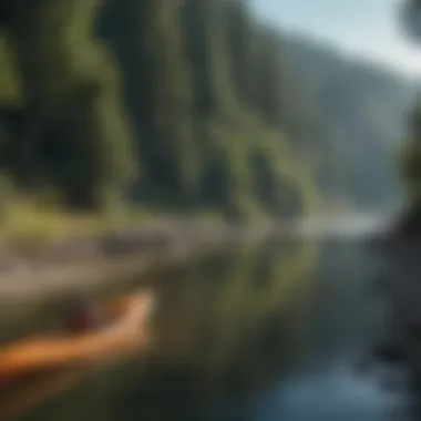 Kayakers enjoying the Rogue River with lodges in the background