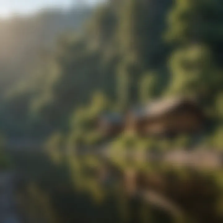 Serene view of lodges by the Rogue River surrounded by lush greenery