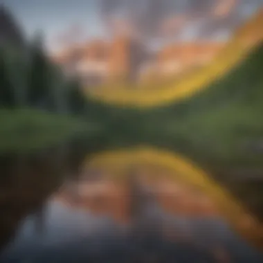 Serene Reflections of Maroon Bells A panoramic view of the Maroon Bells reflecting in the serene waters of Maroon Lake during sunrise