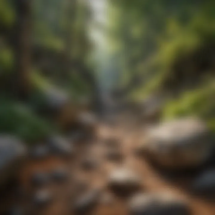 Challenging rocky terrain with vibrant foliage