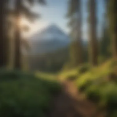Breathtaking View of Mount Hood A breathtaking view of Mount Hood framed by lush evergreen trees