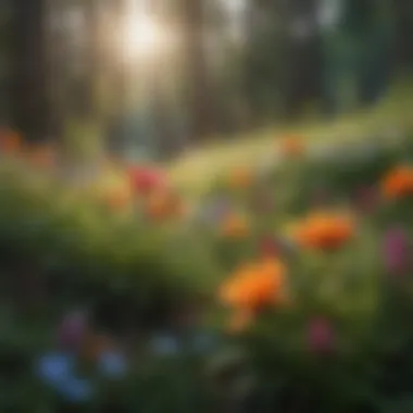 Close-up of vibrant flowers thriving in a rich ecosystem, highlighting biodiversity.