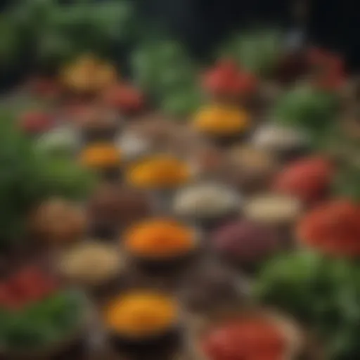 A vibrant array of plant-based ingredients showcased in a market setting