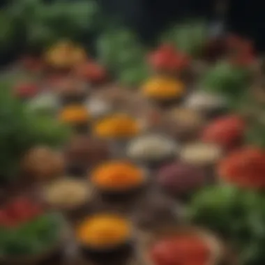 Diverse Plant-Based Ingredients in Market A vibrant array of plant-based ingredients showcased in a market setting