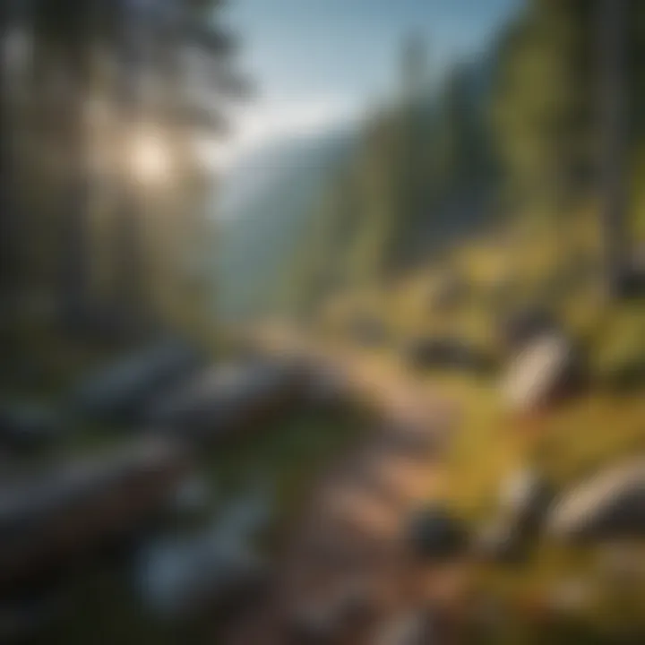 Mountain landscape with hikers exploring the trails