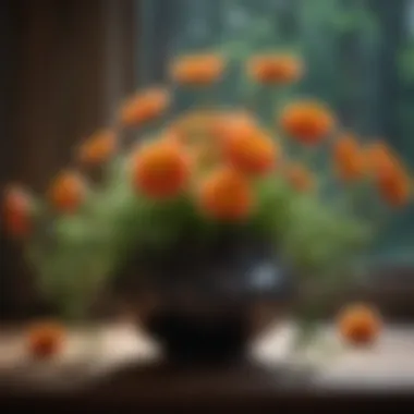 An artistic arrangement of Ranunculus flowers in a decorative vase