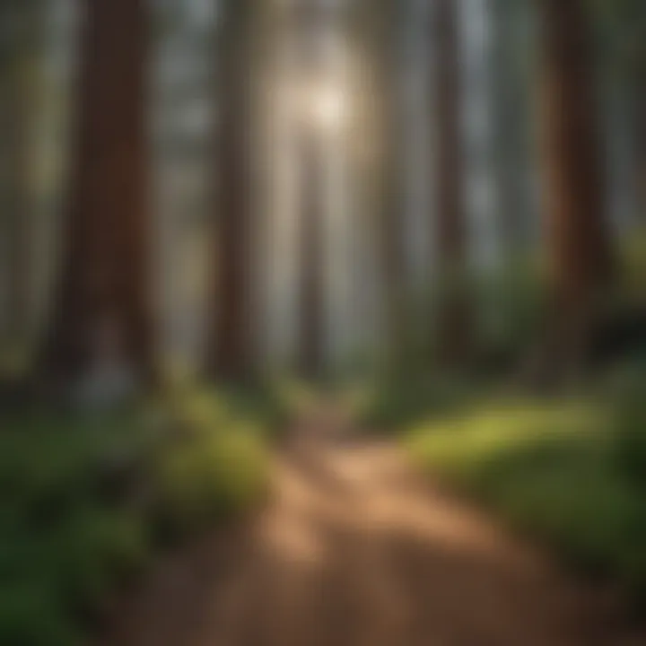A serene hiking trail winding through lush greenery