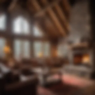 Warmth and Charm of Ruidoso Ski Lodges Cozy interior of a ski lodge with a roaring fireplace and rustic decor