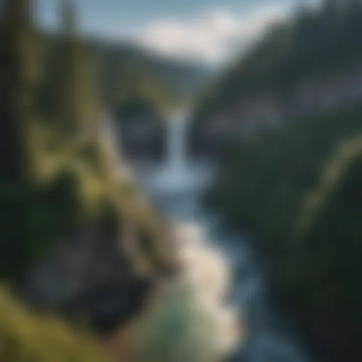 A serene viewpoint overlooking the falls with a panoramic vista