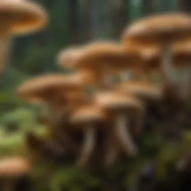 Close-up view of edible spring mushrooms, highlighting their textures and features in natural light.