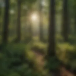 A tranquil scene of a lush forest in a Tennessee Wildlife Management Area, showcasing diverse plant life.