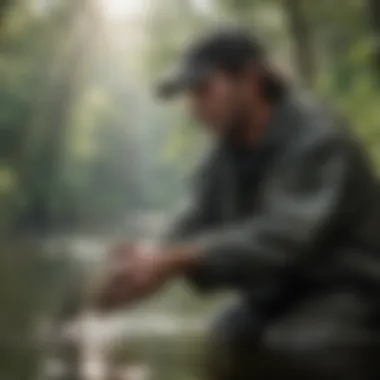 Reeling in the Big One Close-up of a fisherman reeling in a catch