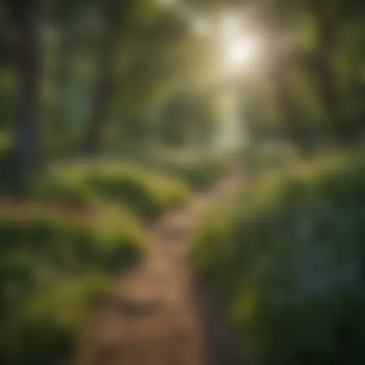 A scenic view of the Cherry Creek Trail surrounded by lush greenery and vibrant wildflowers