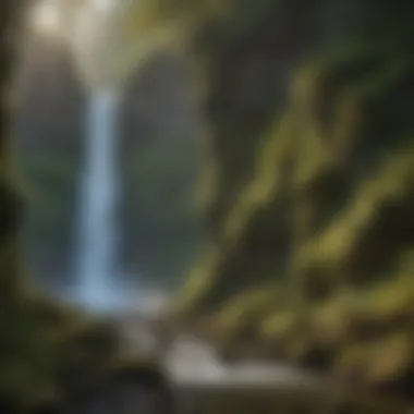 Majestic Waterfall in Columbia Gorge Breathtaking waterfall cascading down rocky cliffs