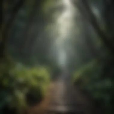 Pathway leading through dense foliage, inviting exploration