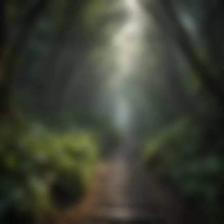 Pathway leading through dense foliage, inviting exploration