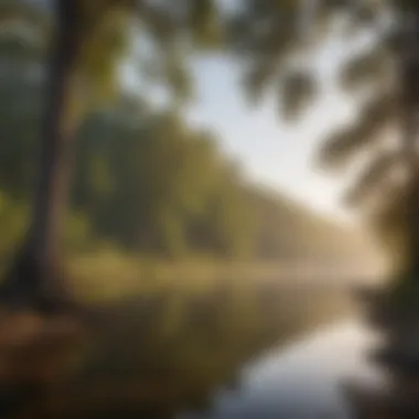 Tranquil Dawn at the Ouachita River A serene view of the Ouachita River at dawn, illustrating its tranquil ecosystem.