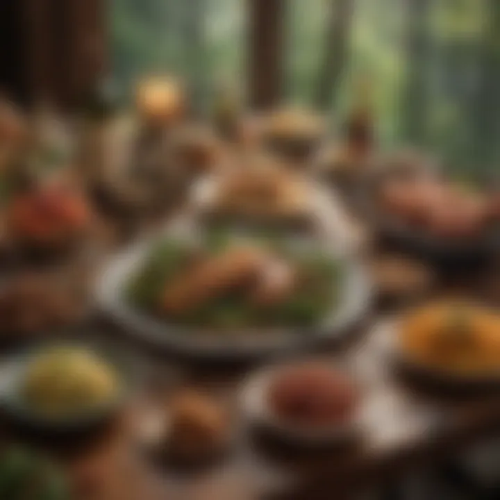 Delicious local cuisine arranged on a wooden table
