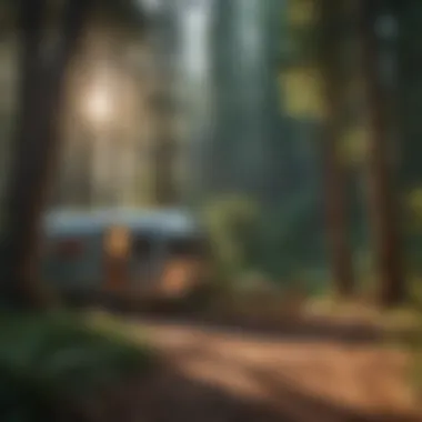 Serene travel trailer campsite nestled in a lush forest