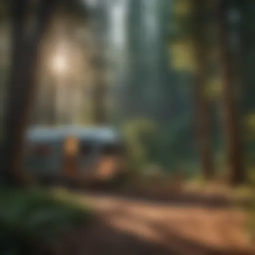 Serene travel trailer campsite nestled in a lush forest