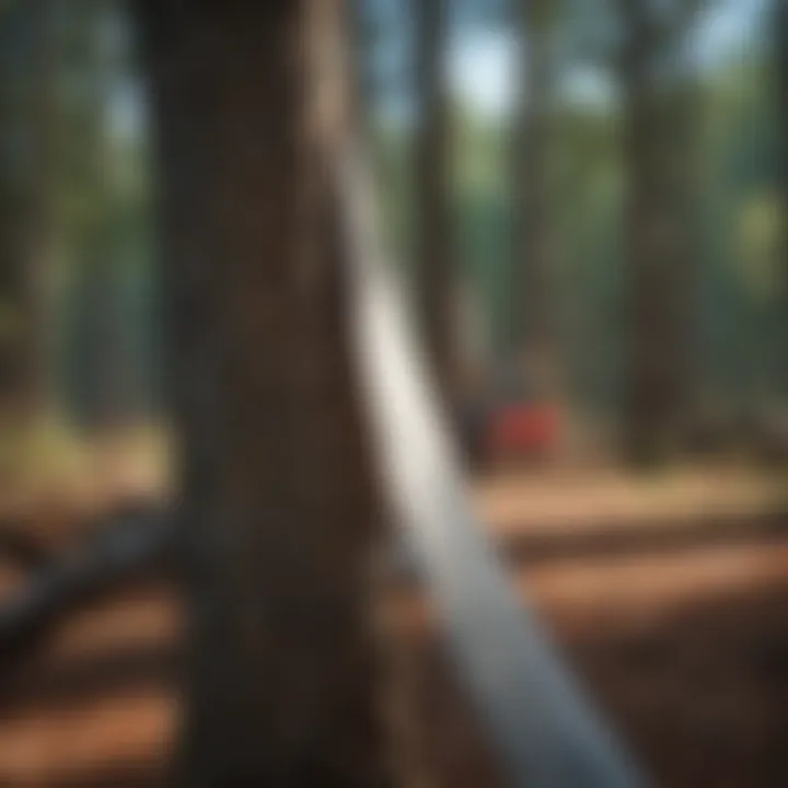 Close-up of a tree shear blade showcasing its cutting edge