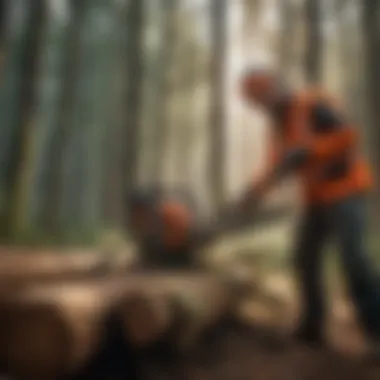 Sustainable Woodland Management Forestry professionals using saws to manage woodland sustainably