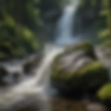 A close-up of water splashing over rocks, showcasing the power of nature