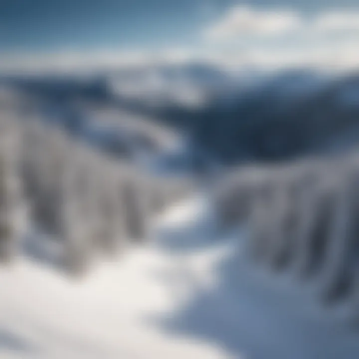 A panoramic view of the Waterville Valley Ski slopes with snow-covered peaks.