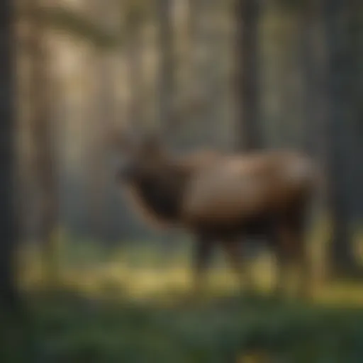 A majestic elk standing in a lush Idaho forest