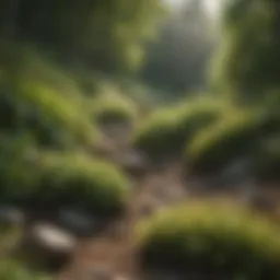 Lush green hillside showcasing diverse ground cover plants