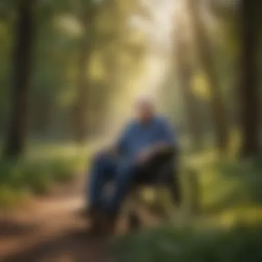 A veteran enjoying nature in a tranquil park setting.