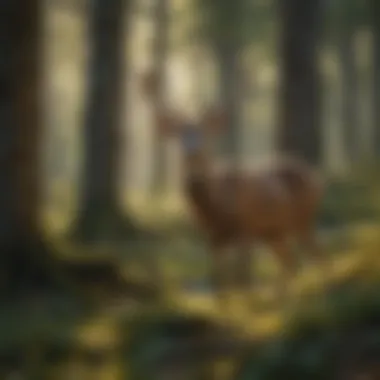 The Graceful Presence of Deer in Forest Habitats A majestic deer in a sunlit forest clearing