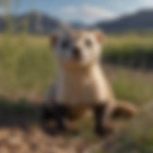 Black-footed ferret in its natural grassland habitat