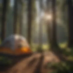 A serene campsite nestled among towering trees in Hood River.
