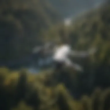 Drone in Flight Above Nature Aerial view of a drone flying over a scenic landscape