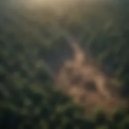 Aerial view of deforested land showing environmental impact