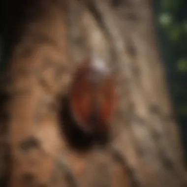 Ticks in Their Natural Habitat Tick crawling on a tree bark