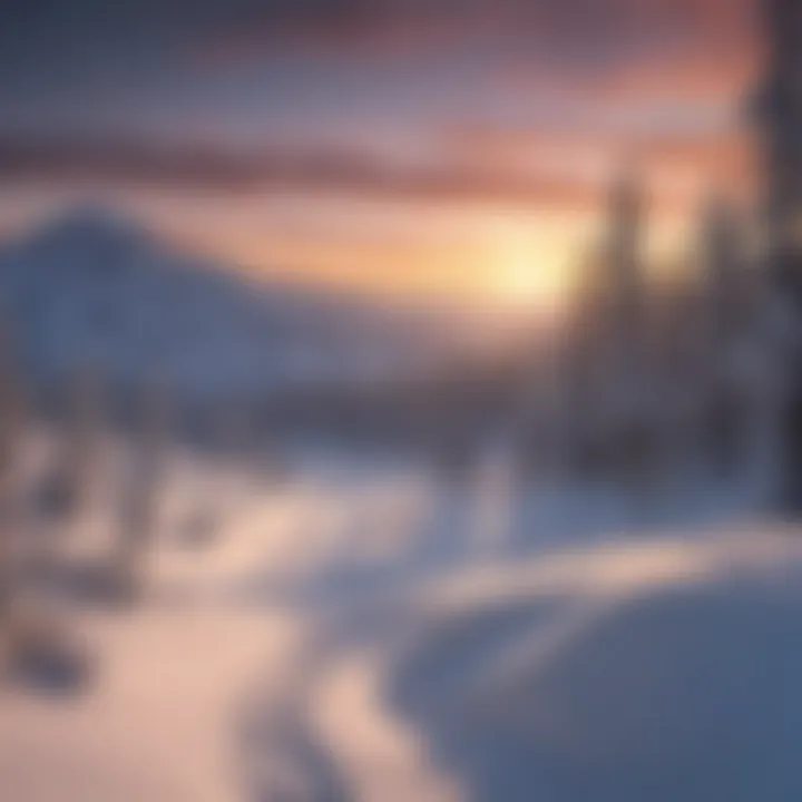 Winter sunset over Kirkwood Ski Area, highlighting the tranquil beauty of the alpine environment.