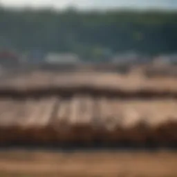 A panoramic view of a vast lumber yard showcasing diverse timber stocks.