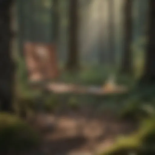 Detailed view of the Lewis and Clark folding chair with side table in a natural setting